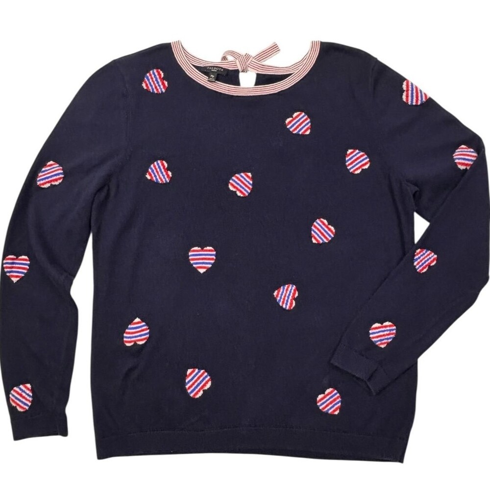 Talbots America 250 Patriotic Heart Tie Back Sweater July 4 Petite M